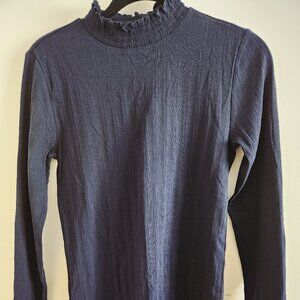 Women's NWT Loft Navy Blue Ruffled Turtleneck Sz M